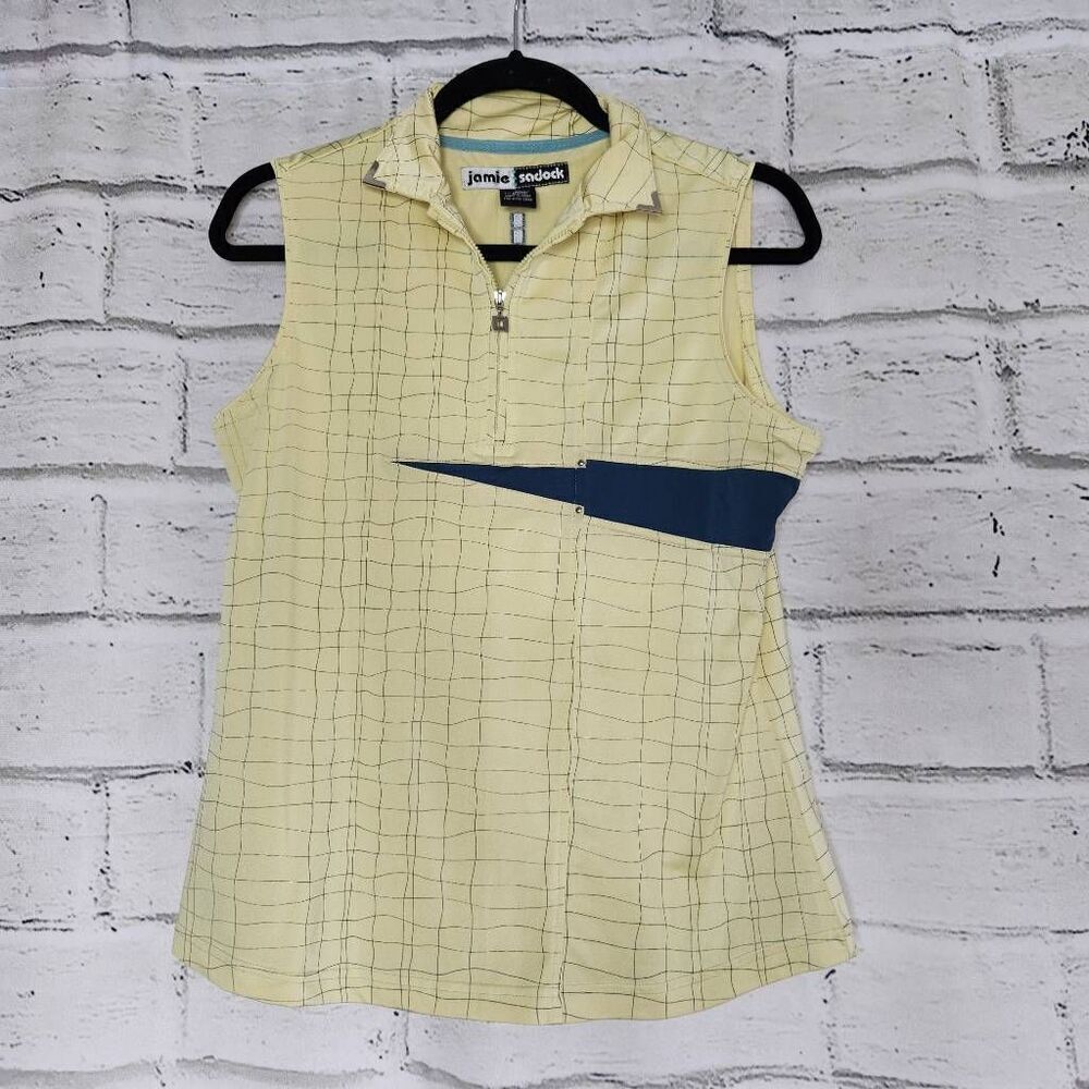 Jamie Sadock Womens Yellow Navy Sleeveless Golf Activewear Top Size Medium